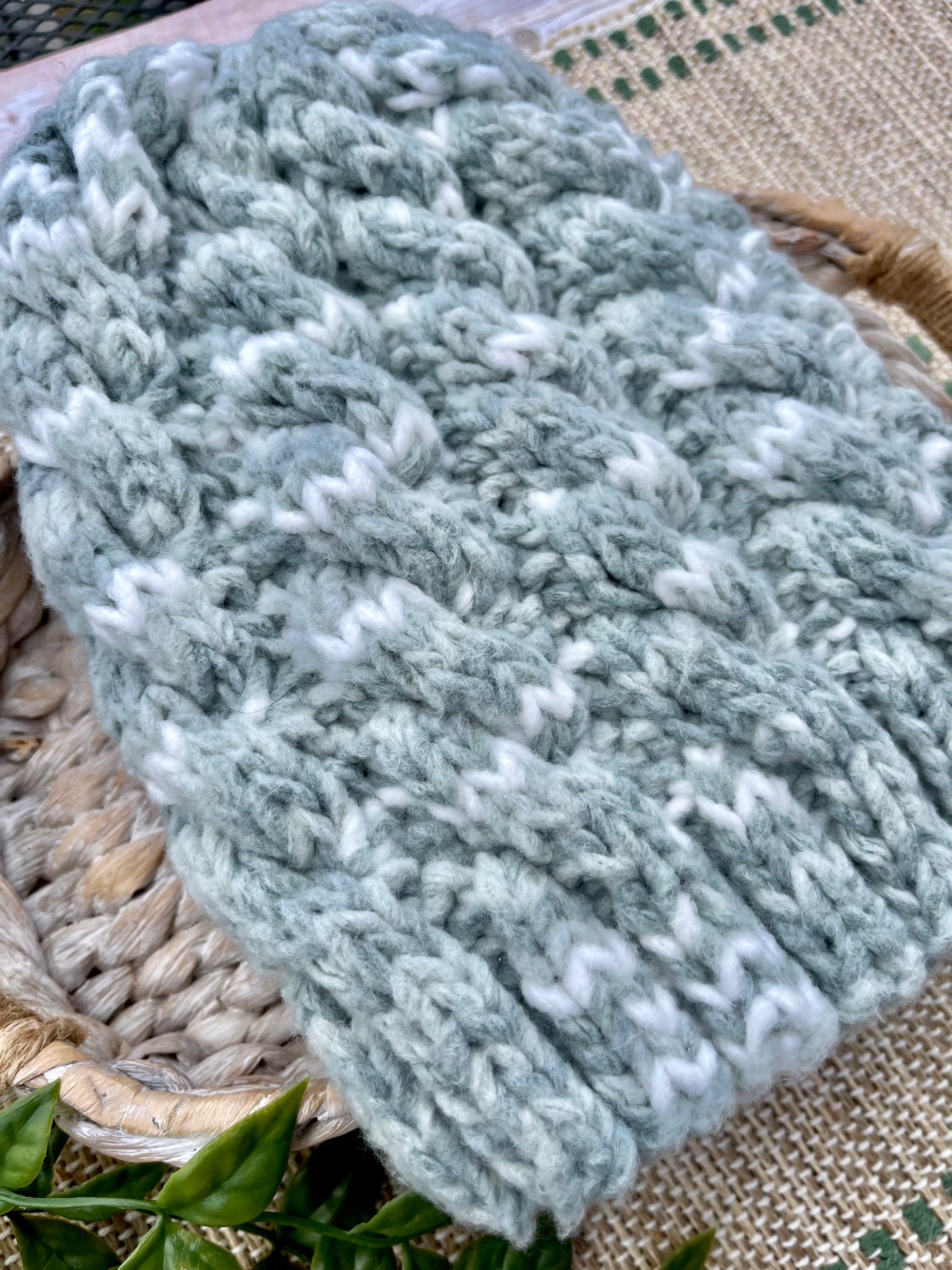 Twistercane Beanie in Soft Aqua Sage