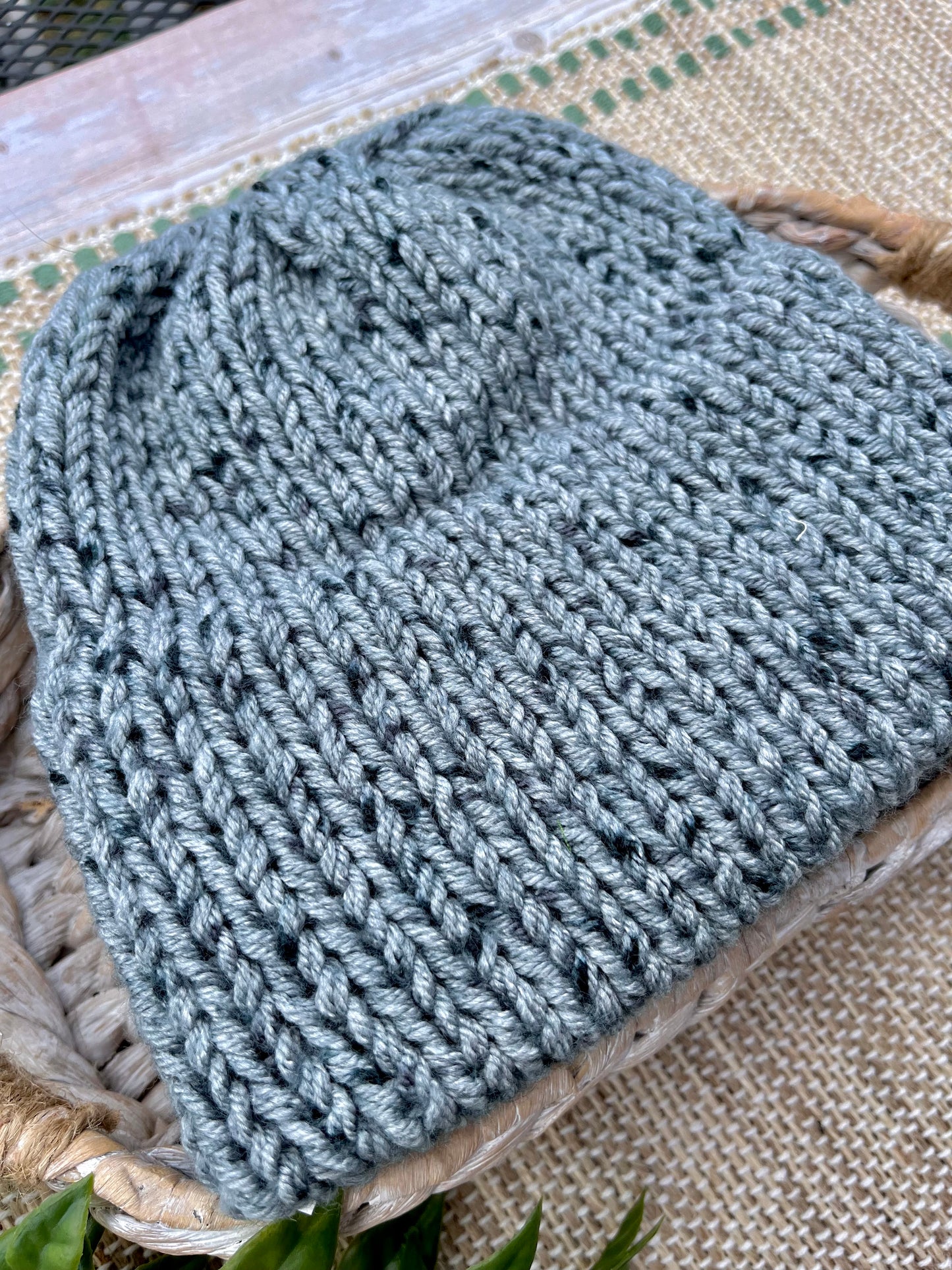 Double Brim Beanie in Gray Black Speckle