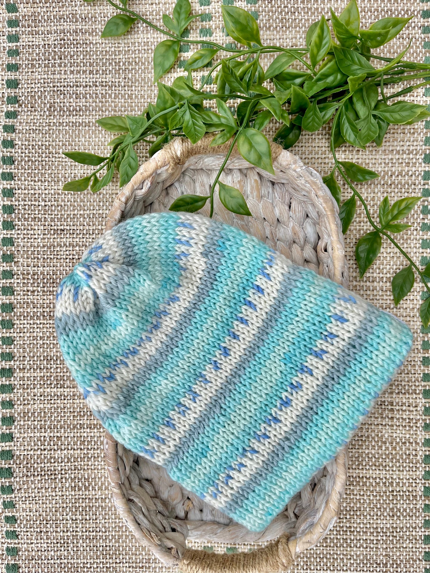 faire isle blue knit beanie