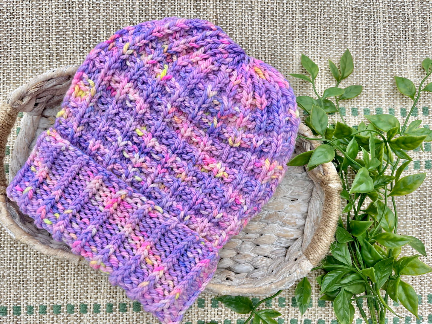 hand knit merino beanie neon purple