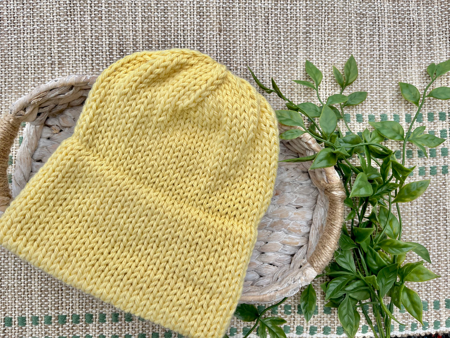 hand knit yellow beanie