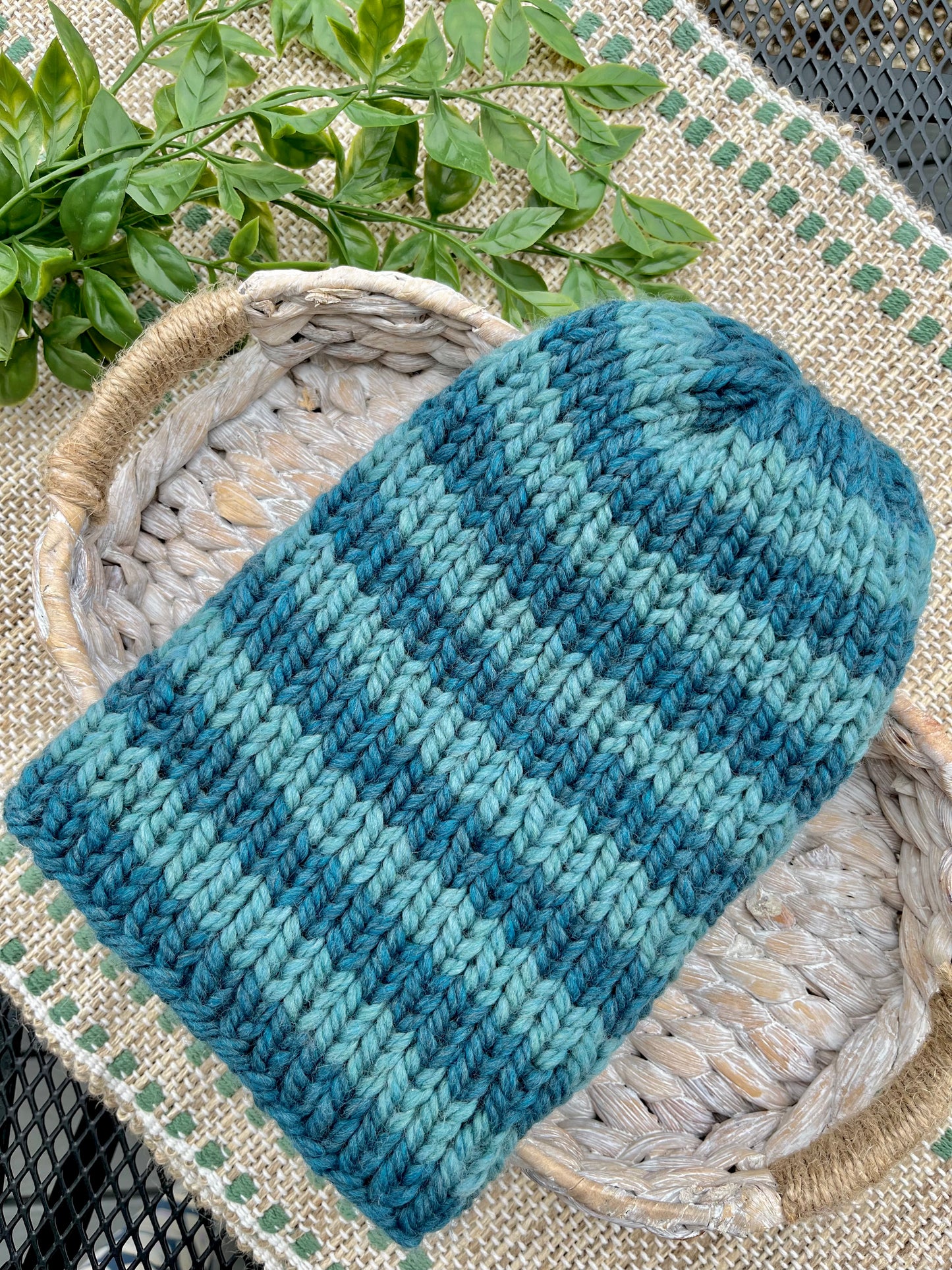 striped blue knit beanie