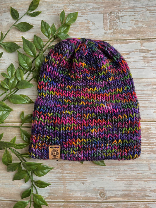 Double Brim Merino Beanie in Rainbow