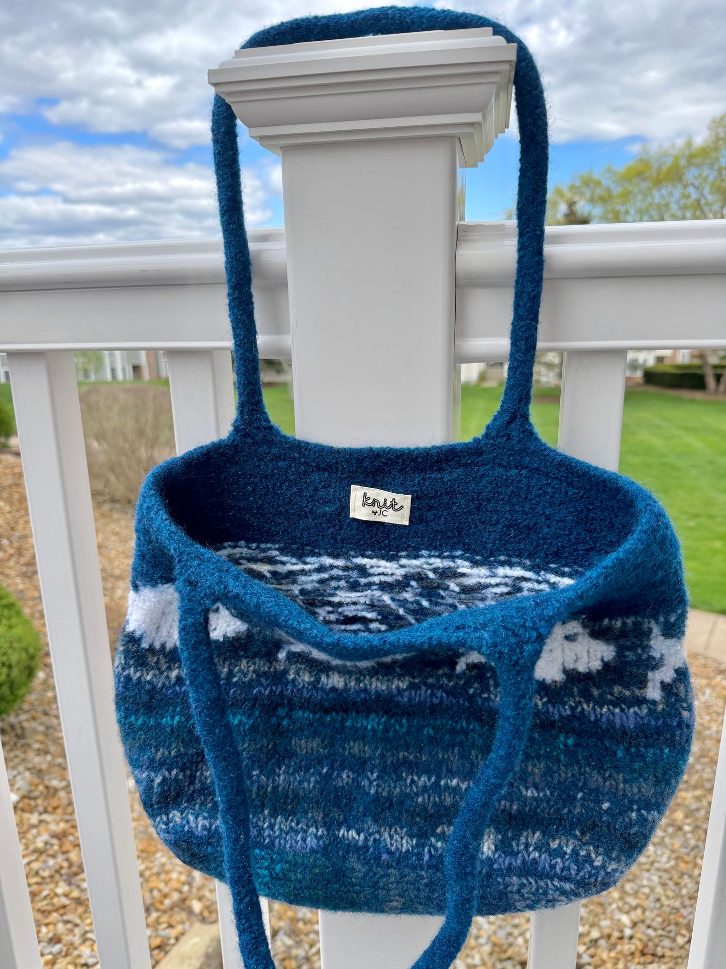 Felted Fish Tote Bag - Navy