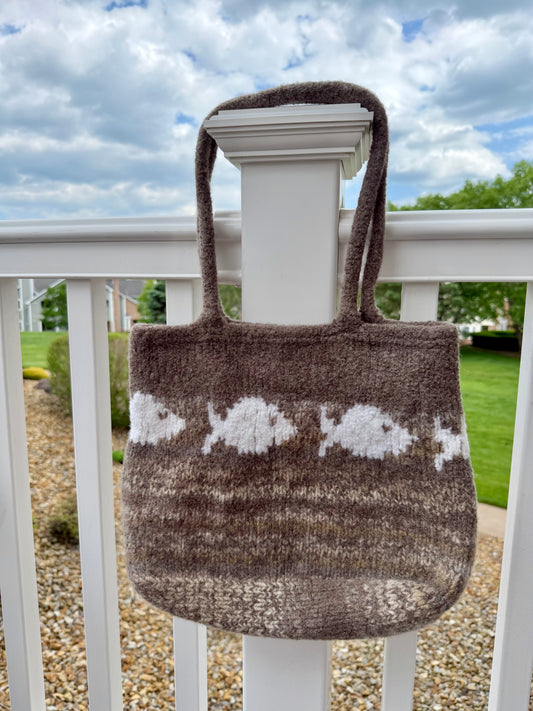 Felted Fish Tote Bag - Brown