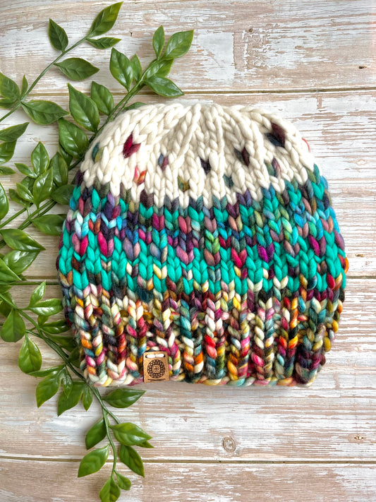 Multi Merino Beanie in Green