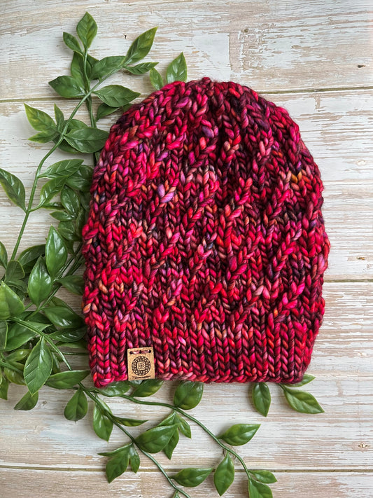 Twisted Cable Merino Beanie in Pink