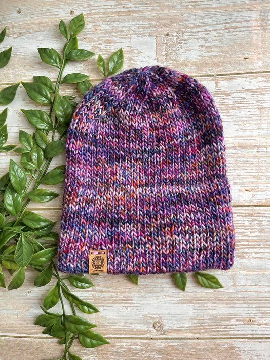 Lightweight Merino Beanie in Purple Speckle