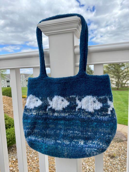 Felted Fish Tote Bag - Navy