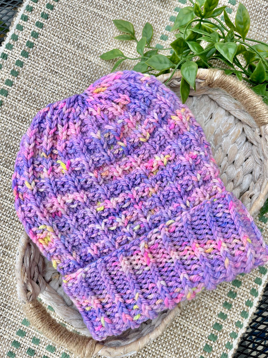 hand knit merino beanie neon purple