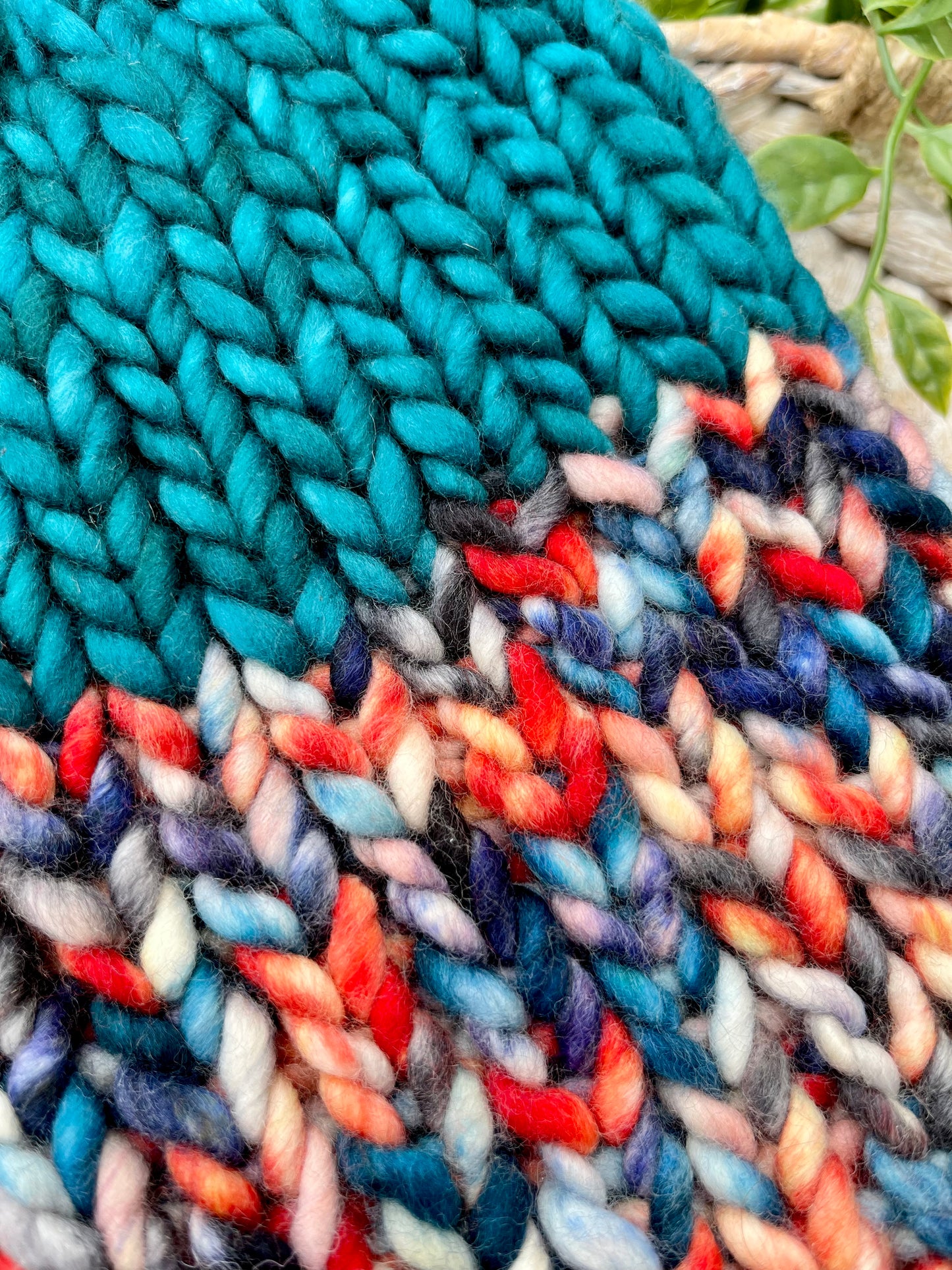 hand knit teal orange merino wool hat